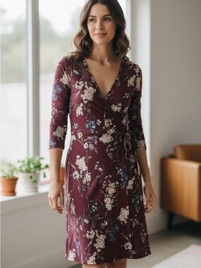 Kaileigh Burgundy Floral Print Dress